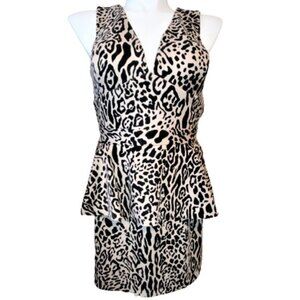 ASOS Dress Animal Print Halter Peplum Criss Cross Straps Open Back Size 14